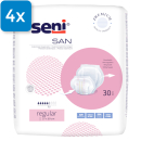 Vorderseite der Seni San Regular Verpackung. Oben Links ist ein Viereck mit der Aufschrift 